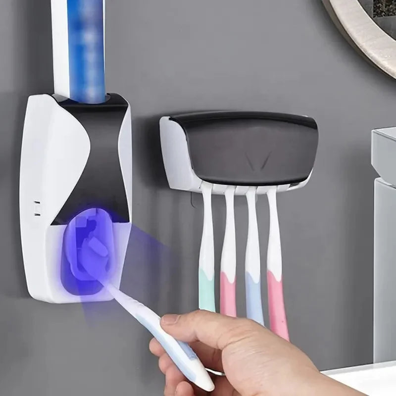 Wholesale Wall Mount 5 Slot Toothbrush Hanger Dispenser Automatic Toothpaste Squeezer and Holder Set