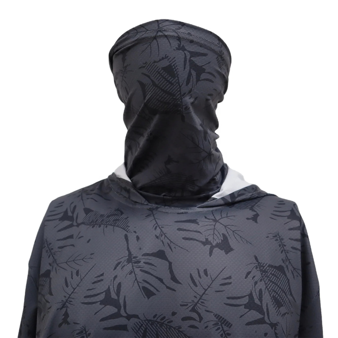 Custom UPF 50+ Fishing Mouth Hoodie Long Sleeve Quick Dry Polyester Fishing Facemask Shirt  UV Neck Gaiter With Pockets