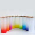 12oz  16oz  18oz  Gradient Color Sublimation Blanks Water Cups Sublimation Beer Can Shaped Glass With Bamboo Lid and Straw