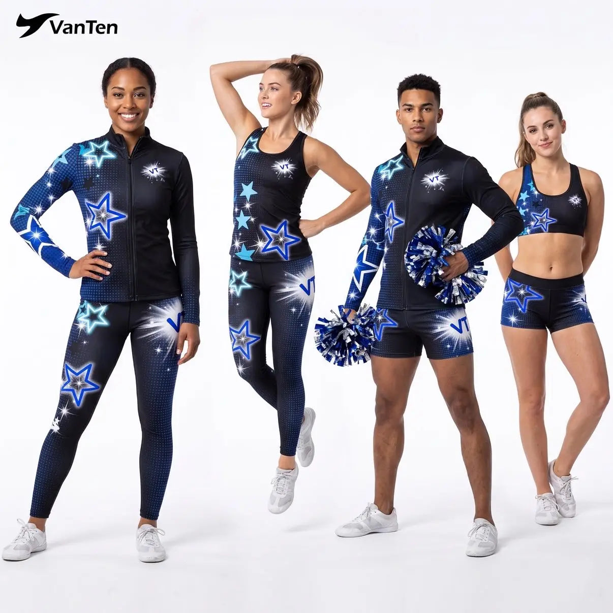 Custom Logo Sublimation Polyester Spandex Adult Unisex Dancewear Cheerleader Tracksuit Crops Training Cheer&Dance Outfit Set