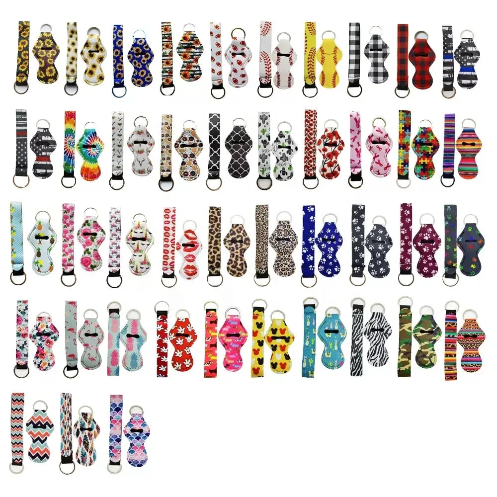 Wristlet and Chapstick Lip Gloss Balm Holder Keychain with Customized Logo Print Alloy Metal Thermal Transfer Printing