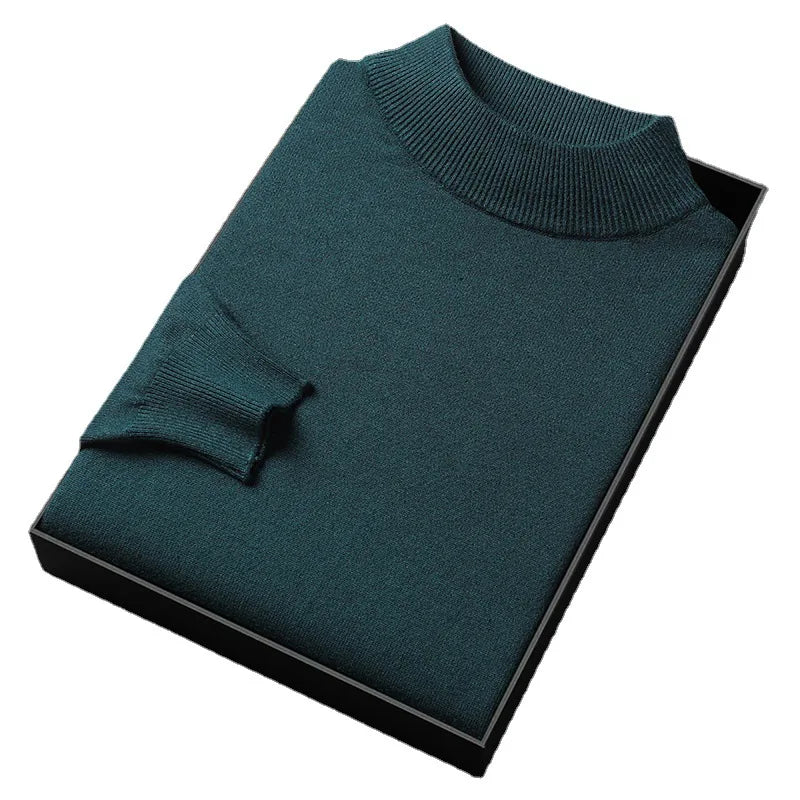 Autumn and Winter Men's Sweater Knitted Base Shirt Young and Middle-aged Men's Wear Slim-fit Solid Color Half-turtleneck Sweater