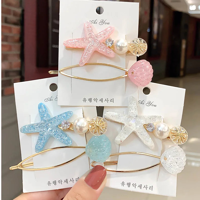 2PC Korean Fashion Rhinestone Hairpins Women Girls Crystal Star  Hair Clips Accessories Pearl Hairgrip Headdress