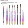 Custom Logo 1Pc 9 Sizes Metal Rod Pure Mink Acrylic Nail Brush Manicure Tool Colorful Gradient Crystal Nail Art Brush