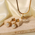 INS Classic Baroque Pearls Jewelry Sets Gold Plated Stainless Steel Pendant Earrings Snake Chain Round Pearl Necklace for Women