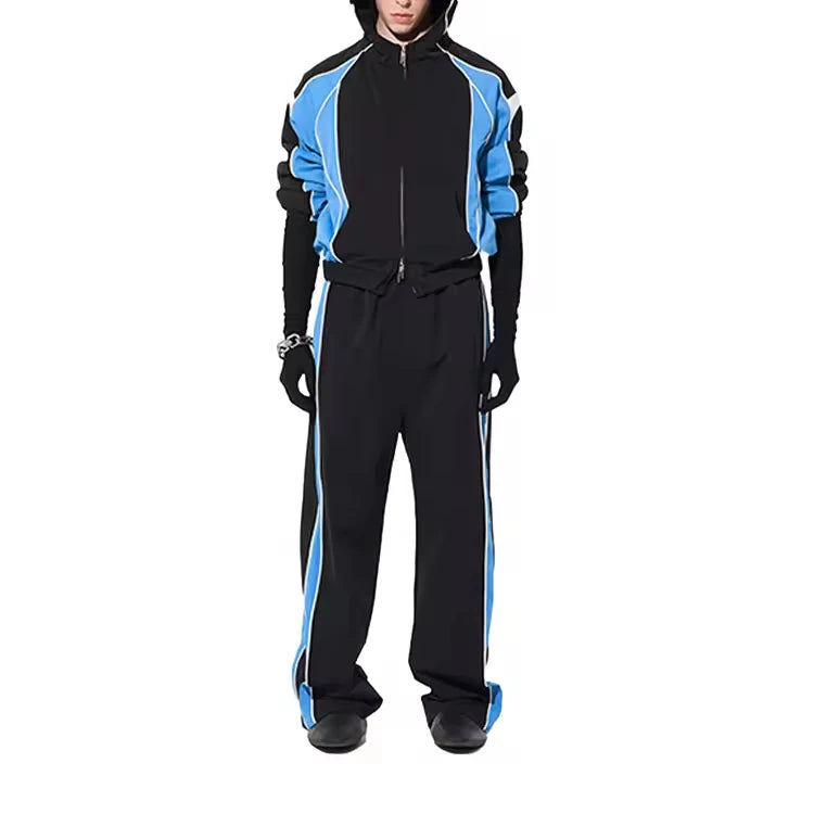 Men's Casual Zipper Sportswear Jogger Windproof Cotton Polyester Hooded Color Stitching Print Winter Tracksuit