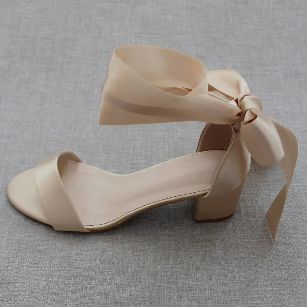 Plus Size Elegant Ladies Party Shoes Round Toe Ankle Lace up Block Heel High Heels Sandals