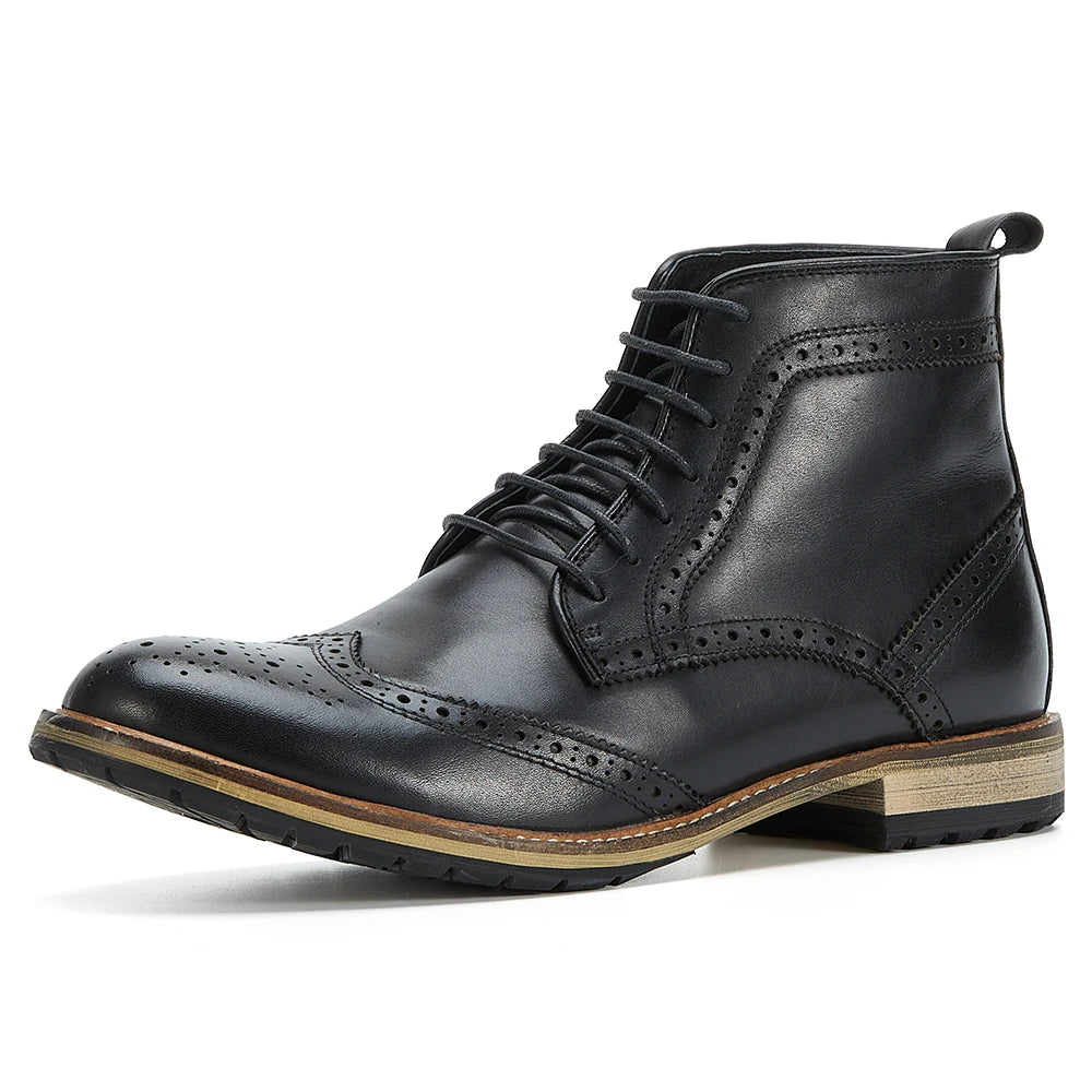 Luxury Men's Casual Cowhide Ankle Boots Durable Genuine Leather Lace up Shoes with Waterproof Feature Christmas Gift Low MOQ