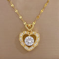 Minimalist Stainless Steel Lip Chain Necklace Inlaid Rhinestone Necklace Hollow Heart Pendant Necklace Women