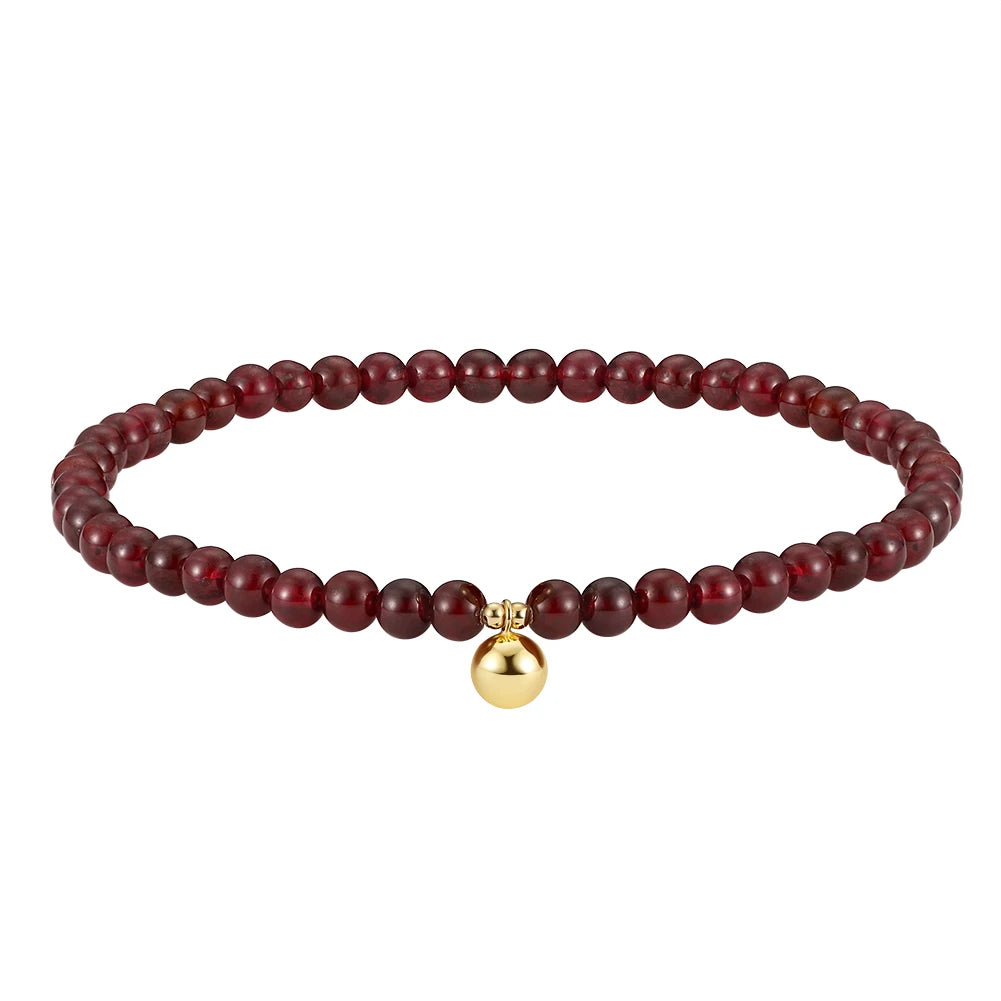 RINNTIN SA48 Pure 925 Sterling Silver Beaded Garnet Anklet Anklets for Women Summer Beach Foot Chain Jewelry Gifts