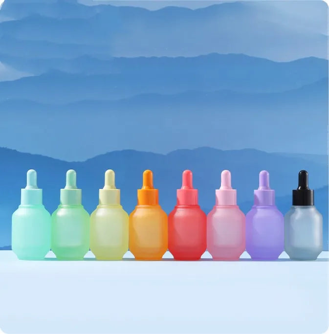 Unique Design 30ml 1oz Lantern Shape Glass Essence Bottle pink Red Orange Blue Green Purple Colored Essential Oil Dropper Bottle