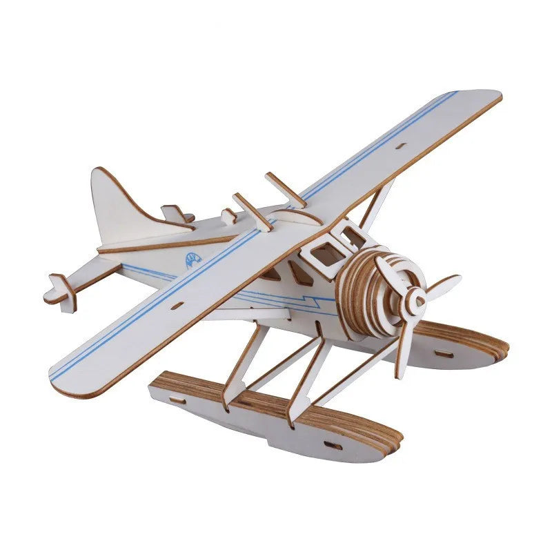 Wholesale Wooden 3D Assemble Fighter Model Puzzle Educational Diy Airplane Jigsaw for Kids