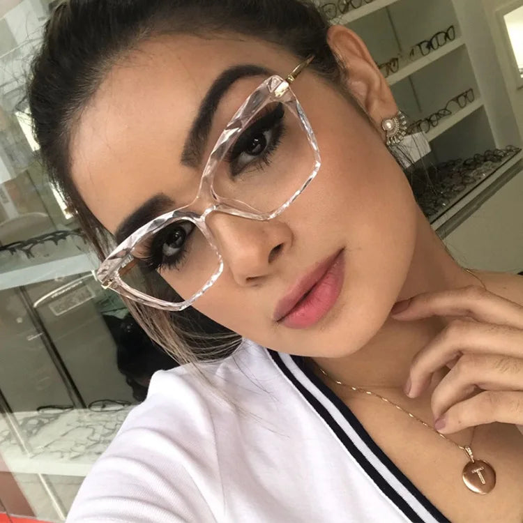 STORY PSTY22413 Crystal Faceted Anti Blue Ray Computer Reading Glasses Comfortable Cat Eye Frame Optical Glasses for Women