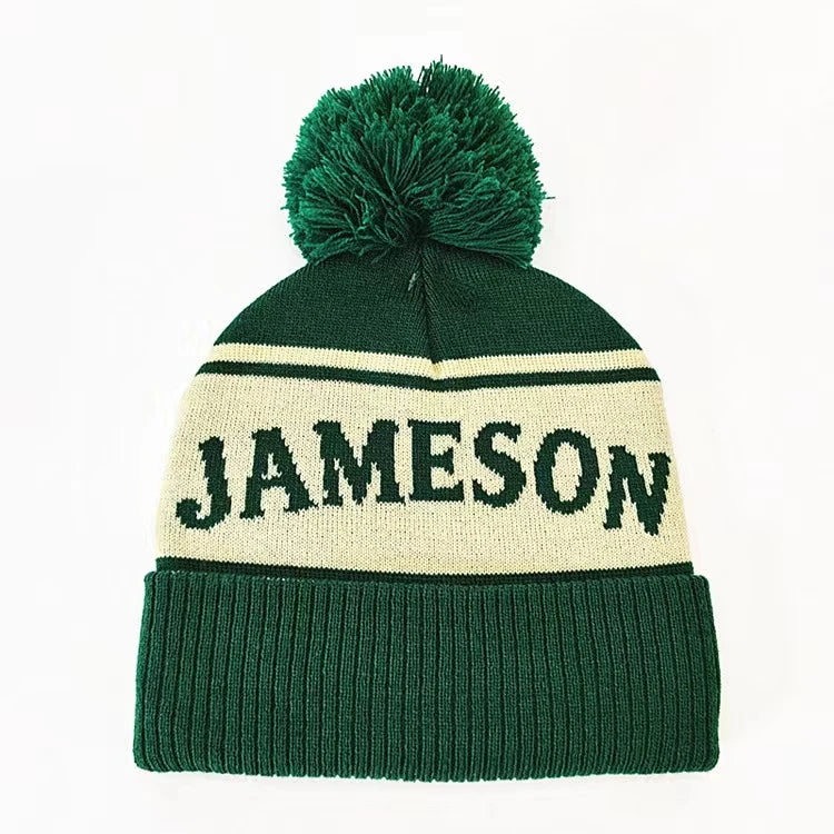 Wholesale Custom Jacquard Design Acrylic Knit Pom Beanie Mens for Football Team