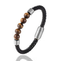 Braided Tiger Eye Beads Natural Stone Stainless Steel Magnetic Clasp Bracelet Men's Bracelet Genuine Leather Beaded Bracelet