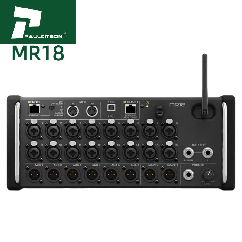 Paulkitson Mixer MR18 Digital Rack Mixer 18-Channel Digital Console Stage Music Equipment Pa Sound System Audio DJ Mixer