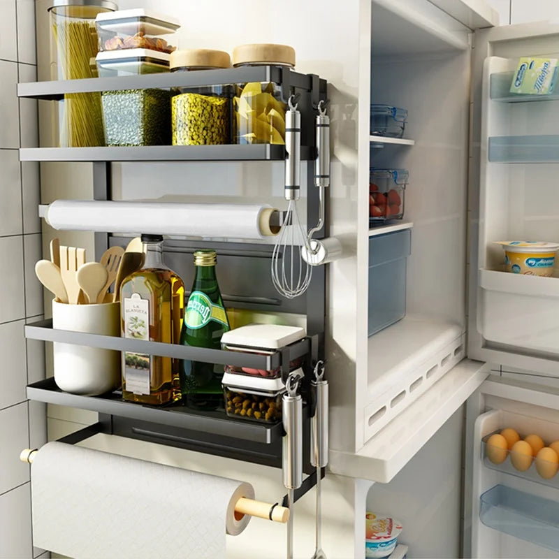 Metal Kitchen 3-Tier Magnetic Spice Rack Organizer Standing Type with No Drill Installation Stainless Refrigerator Shelf Shelves