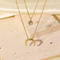 Minos New Dainty Desdign Moon Pendant Necklace 18k Gold Plated Stainless Steel Double Layer Zircon Moon Necklace