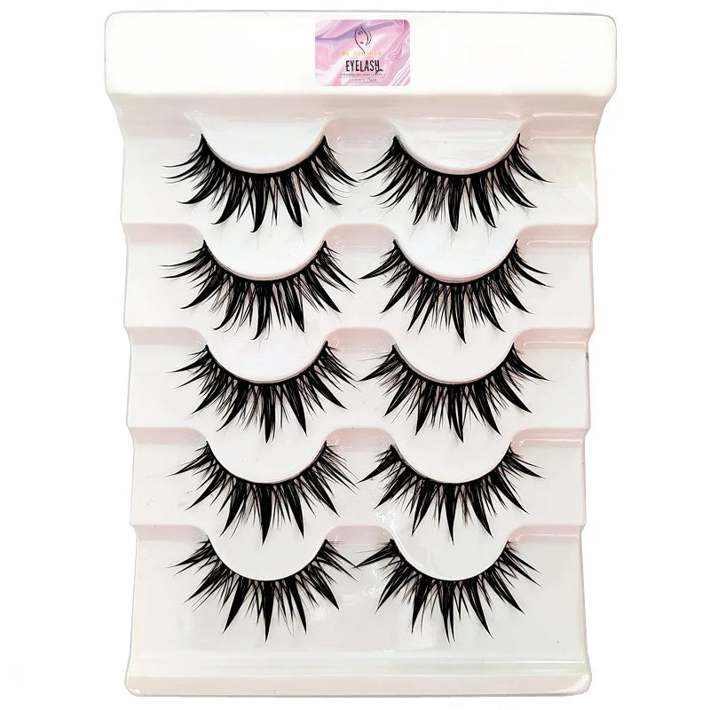 5 Pairs Thai Volume Wet Look Cosplay Full Strip Eyelash Extensions Eyelash Extension Accessories Set False Eyelashes 5 Pair