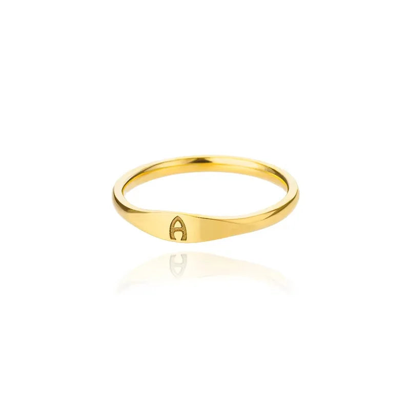 2025 Best Seller Unisex Simple Stainless Steel Mini Initial Ring Trendy Gold Plated Band with 26 Letters Hot Selling