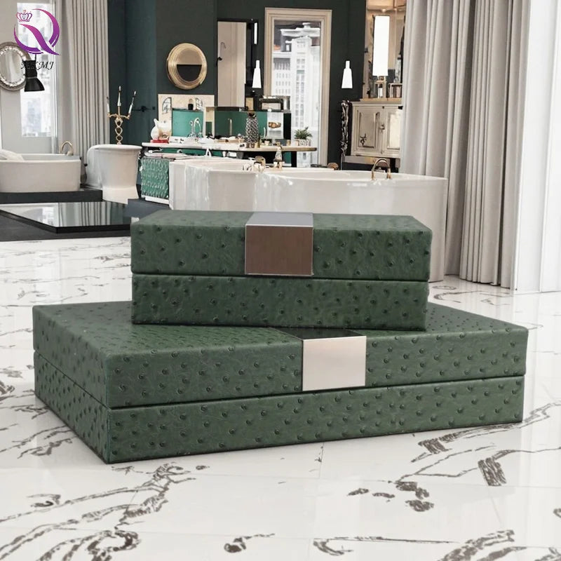Dot Decorative Green Leather Storage Box With Silver Metal Buckle Light Luxury Makeup Table Jewelry Box for Home Desktop Decor