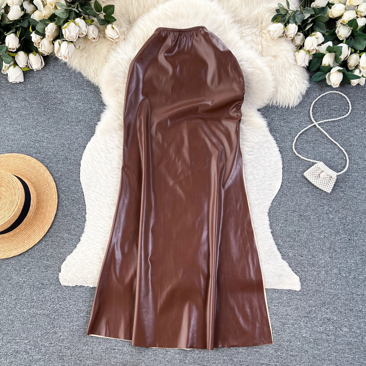 Pleated Skirt Women Casual High Waist PU Midi Skirts for Girls Y2k Skirt Clothes Women Wholesale