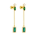 Custom Wholesale Fashion 925 Sterling Silver Gold Plated Tassel Emerald Zircon Chain Earrings for Women Jewelry
