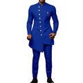 Stylish Stand Color Blue Men Suits Tuxedo Blazer Terno Hombre Elegant Long Jacket Pants Two Piece Set Coat Trousers Male Suits