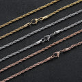 Stainless Steel 3mm Rope Chain PVD Vacuum Plating 18K Gold No Fade Rope Chain Hip Hop Jewelry