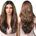 Japan Fiber 13*4 Synthetic Lace Wig Brown Ombre Lace Front Wigs Long Wavy with Dark Root Wigs for Women Daily Cosplay Glueless