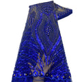 Fancy African Lace Fabric Blue Sequins Embroidery Beaded Lace Fabric for Evening Dresses