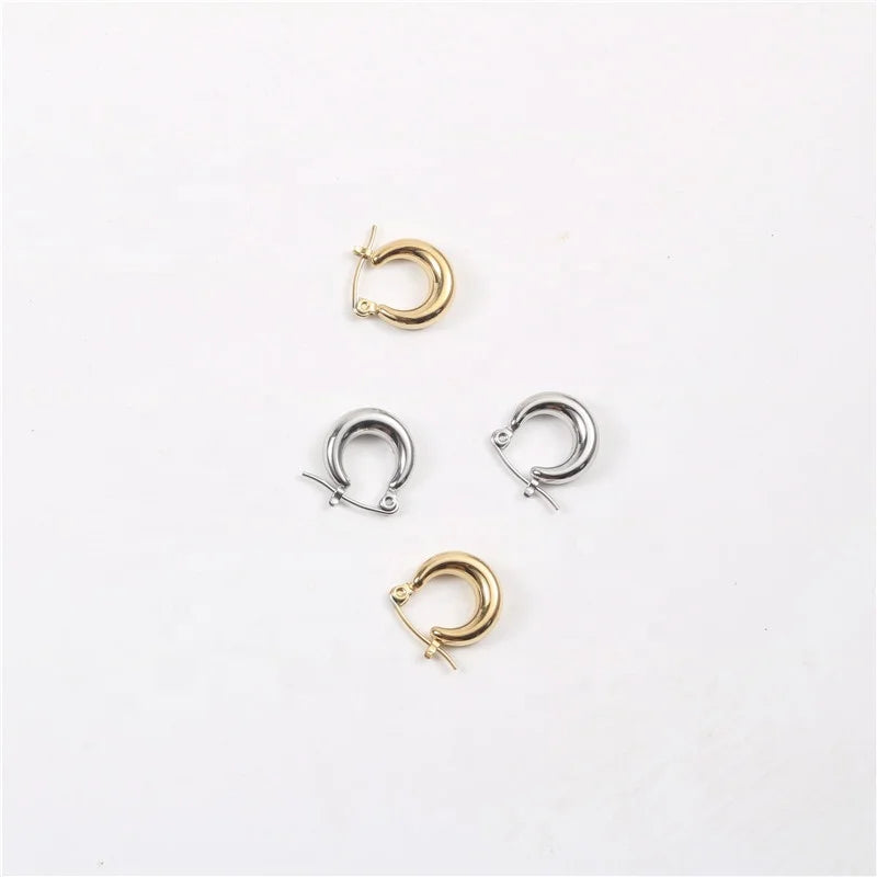 Men Women Romantic Jewelry Dainty 15mm Silver Gold Stainless Steel Huggie Hoop Earrings
