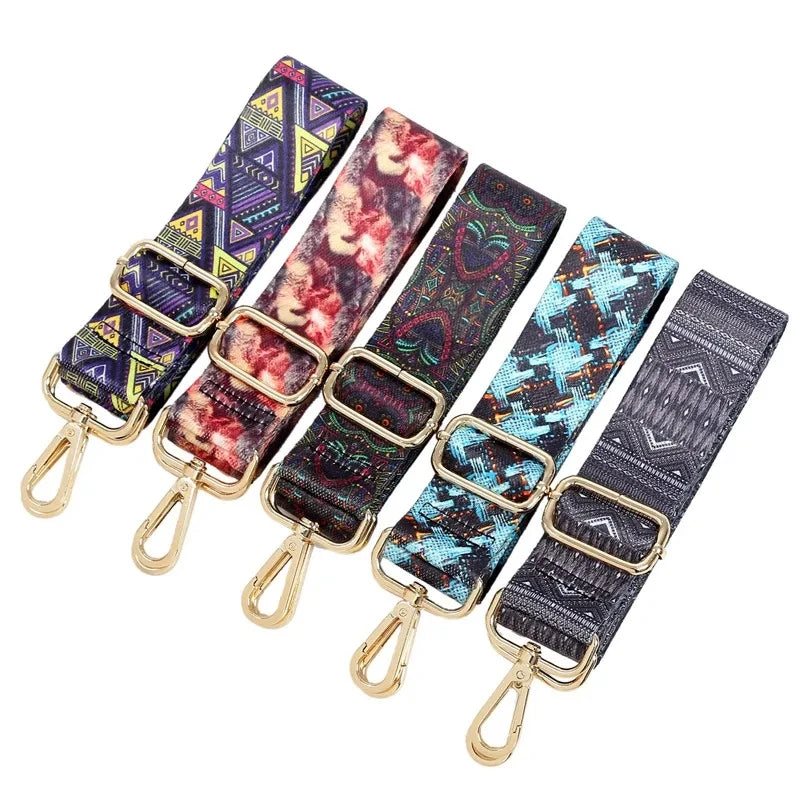 Meetee B-X039 3.8cm Ethnic Style Colorful Flower Triangle Oil Painting Handbag Shoulder Webbing Bag Strap
