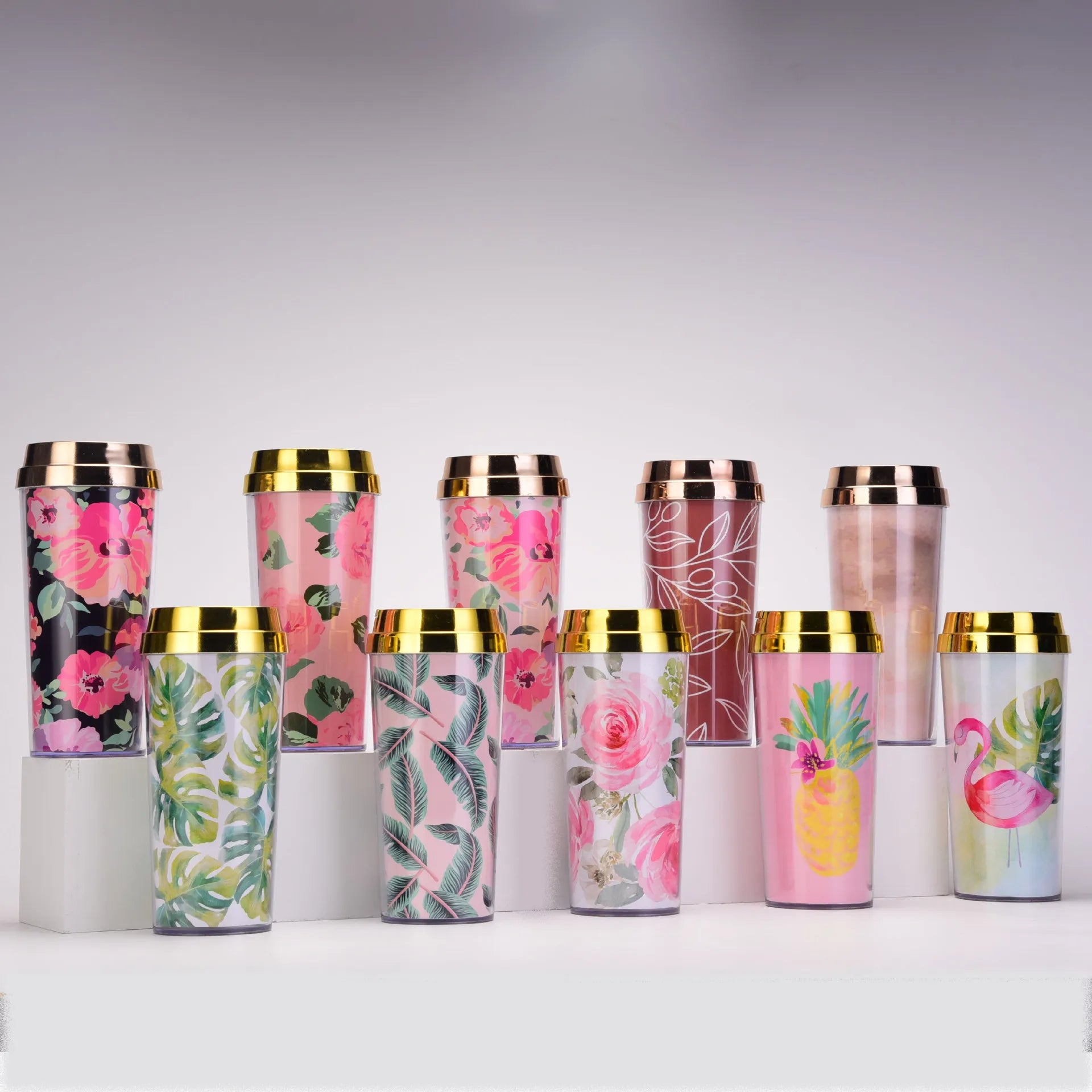 Wholesale 16oz Tumbler Trend flower Double Wall Acrylic Tea Coffee plastic tumbler cups in bulk With Lid And Straw