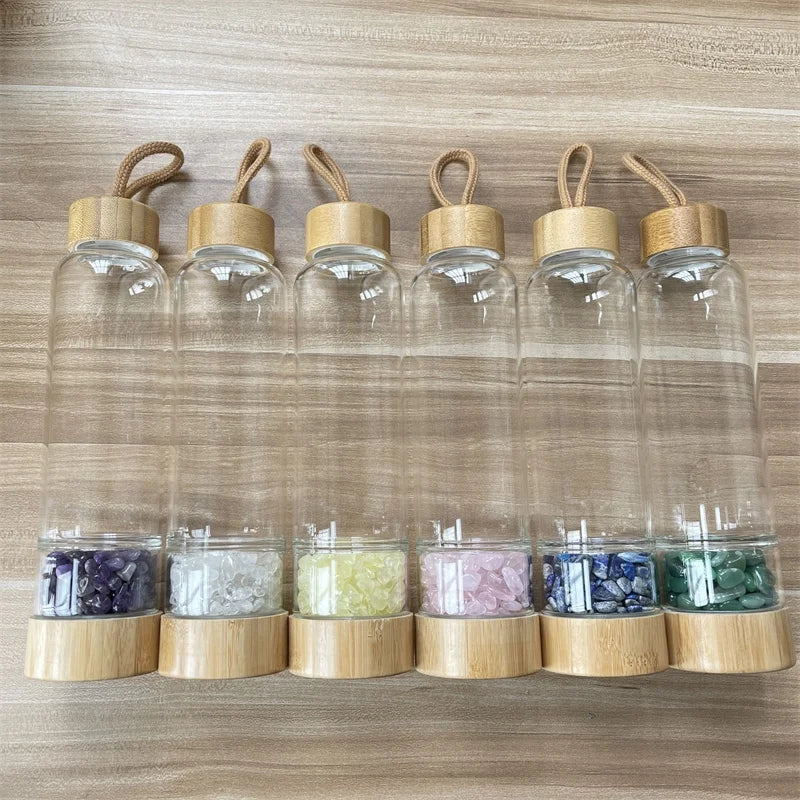 Natural Healing Water Bottles With Crystal Gravel Stone Crystal Glass Water Bottles