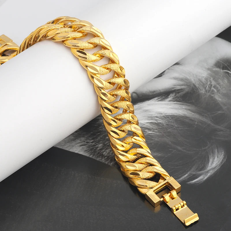 JXX JSL-Z126 High Quality Wholesale 24K Gold Plated Hip Hop Jewelry Thick Chain Bracelet