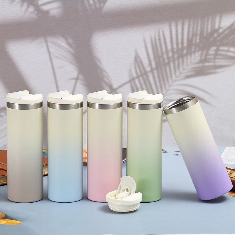 Customized 500ml Portable Car Office Color-Changing Stainless Steel Vacuum Cup Simple Straight Cup 304 for Coffee Drinking