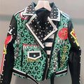 Women Fashion Leather Jacket Punk Street Jacket Green Singer Stage Performance Show Costume