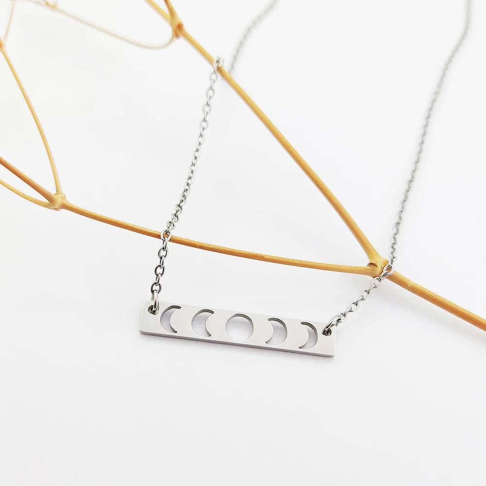 Moon Phase Necklace Oro Laminado 14k Moon Phase Charms Joyas Tendencia Stainless Steel Necklace Design Jewelry Joyeria