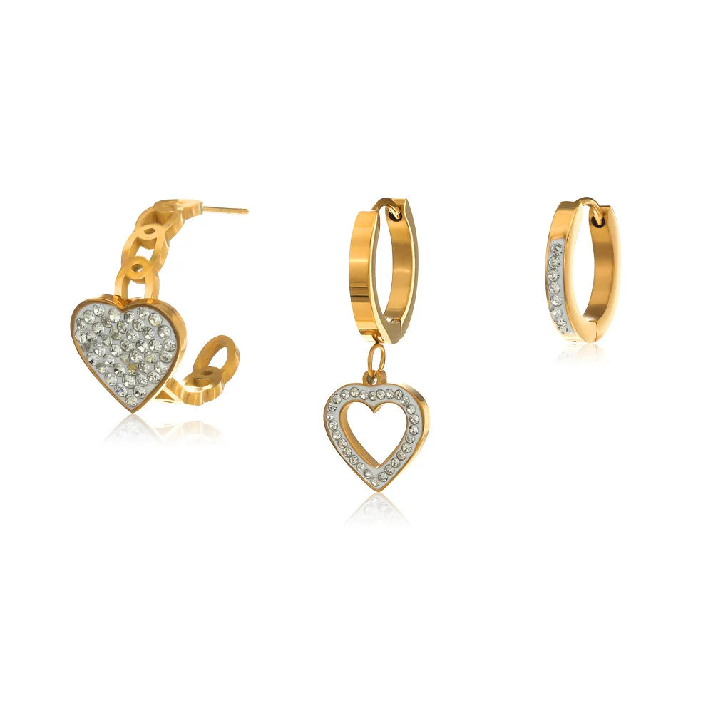 Luxury Ins New Trend 18k Gold Plated Stainless Steel Jewelry Gift Heart Hoop Earrings Zircon Three Set Earring for Women