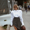 China Factories Feminine Puffed  Long Sleeve Top Casual White Turn-down Collar Blouse Trending Ladies Elegant  Shirts