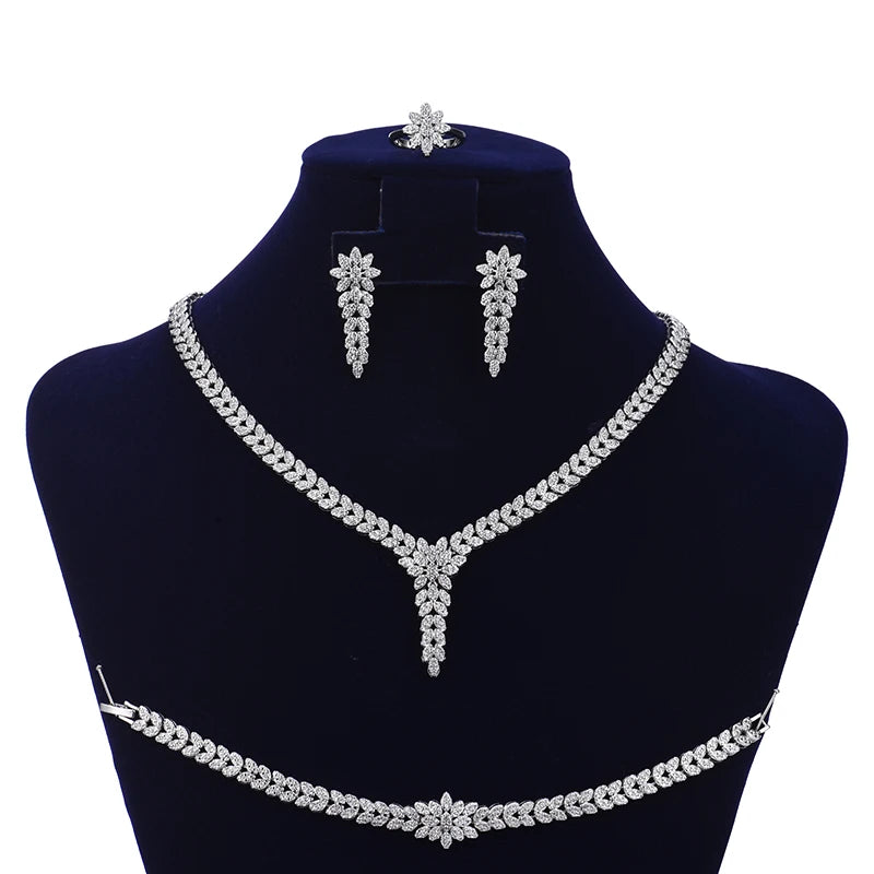 Echsio Wholesale Copper Alloy Luxury Wedding Jewelry Set Brass CZ Zircon Bridal Accessories in Stock for Women CN1524