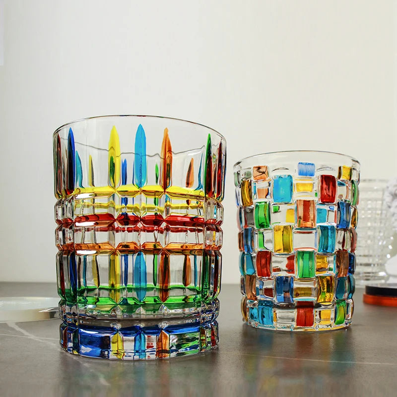 Italian Style Clear Crystal Glass Whisky Cup Handmade Heat-resistant Colored Enamel Breakfast Juice Bear Cola Milk Drinking Cup
