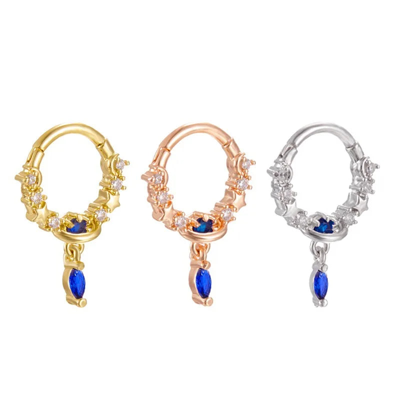 Gaby hot septum clicker nose ring hoop  CZ blue star nose ring free shipping nose ring snoring wholesale Body piercing Jewelry