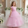 European Style Fluffy Flower Girl Child Wedding Dress Pink Girl Party Dresses Layered Design Big Girl Dresses for 12 Years Old
