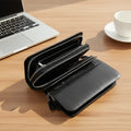 Hot Sale Minimalist Men's Slim Wallet PU Leather with Carbon Fiber Zipper Closure Long Length