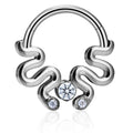 ASTM F136 Titanium Double Snakes Shape Zircon Inlay Silver Plated Punk Style High Grade Nose Ring Earring Body Piercing Jewelry