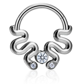 ASTM F136 Titanium Double Snakes Shape Zircon Inlay Silver Plated Punk Style High Grade Nose Ring Earring Body Piercing Jewelry