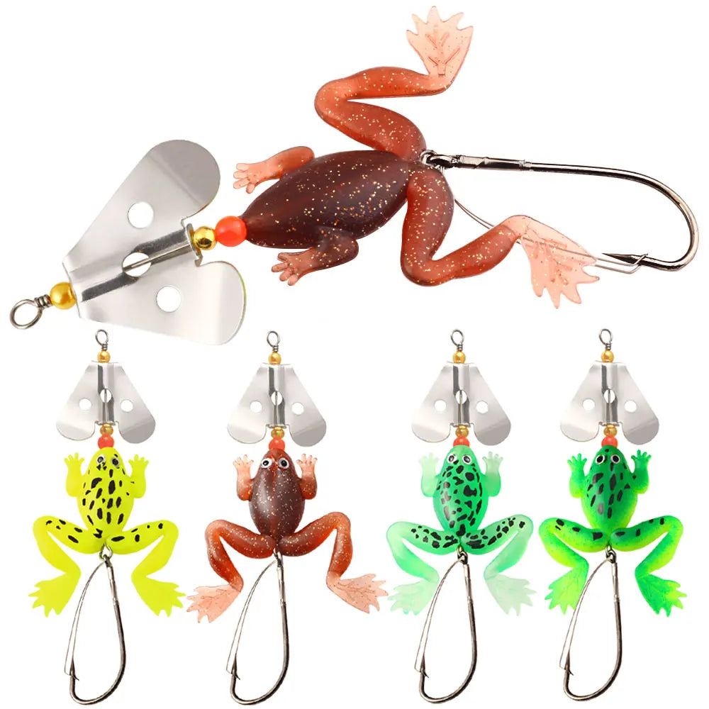 Wholesale SP011 11.4cm 6.5g Soft Rubber Frog Shape Metal Spinner Baits Spoon Fishing Lures MegaBDM