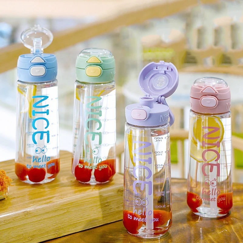 Customized Double-Insulated Plastic Drinkware with Flip Top Lid and Straw Kids' Summer Outdoor Sports Water Bottle
